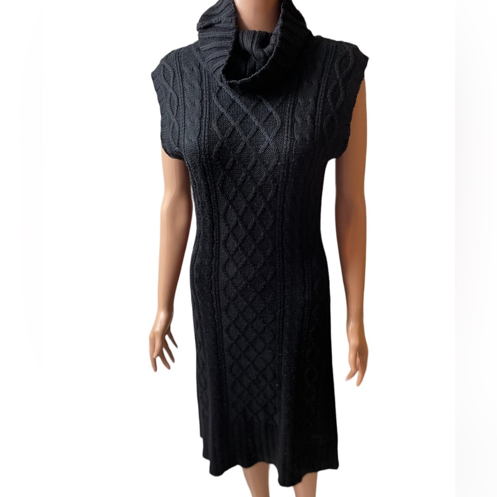 Fubu Collection - Black Knit Turtleneck Sleeveless Knee Length Sweater Dress